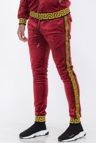 Velour Status Detail Jogger (Color: BURGUNDY GOLD, size: XL)