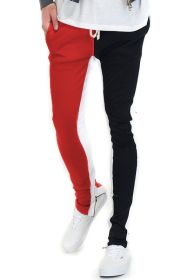 TWO TONE COLOR BLOCK TRACK PANT JOGGER (Color: RED/BLACK, size: XL)
