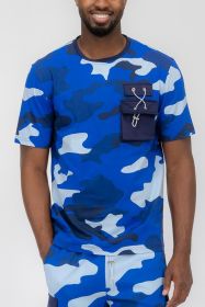 Weiv Full Camo Short Sleeve TShirt (Color: Blue, size: L)