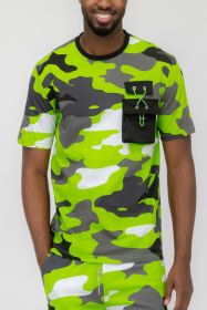Weiv Full Camo Short Sleeve TShirt (Color: LIME, size: L)