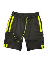 Two Stripe Cargo Pouch Shorts (Color: black lime, size: XL)