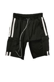Two Stripe Cargo Pouch Shorts (Color: BLACK WHITE, size: S)
