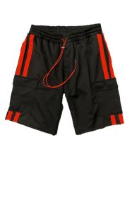 Two Stripe Cargo Pouch Shorts (Color: black red, size: 3XL)