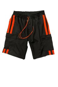 Two Stripe Cargo Pouch Shorts (Color: black orange, size: S)