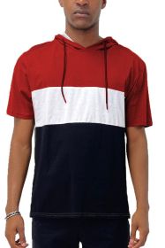 SOLID COLOR BLOCK SHORT SLEEVE HOODIE (Color: RED WHITE BLACK, size: S)