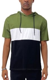 SOLID COLOR BLOCK SHORT SLEEVE HOODIE (Color: WHITE OLIVE BLACK, size: 2XL)