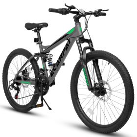A2460 Mountain Bike 24 Inch Wheels, 21-Speed Full Suspension Mens Womens Trail Commuter City Mountain Bike (Color: as Pic)